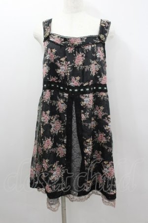 画像: axes femme / フラワーブーケシフォンプリントジャンパースカート  黒Ｘピンク I-26-02-11-097-AX-OP-SA-ZI