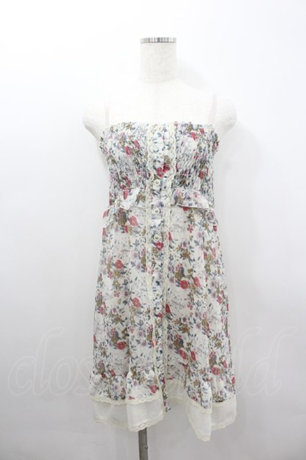 画像1: axes femme / フラワーシフォンジャンパースカート  アイボリーＸ赤Ｘ青 I-26-02-11-099-AX-OP-SA-ZI (1)