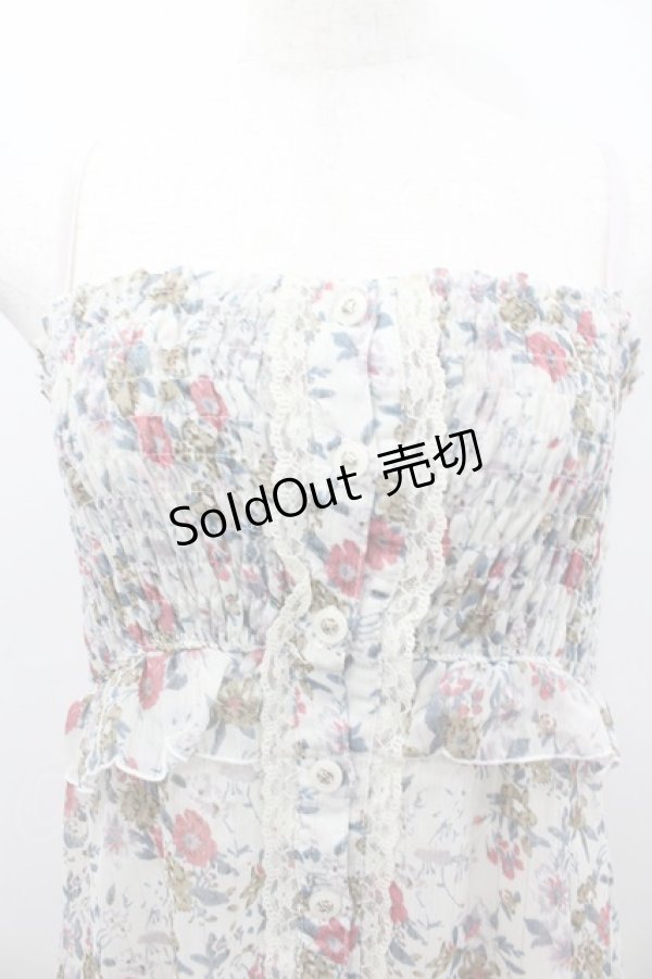 画像2: axes femme / フラワーシフォンジャンパースカート  アイボリーＸ赤Ｘ青 I-26-02-11-099-AX-OP-SA-ZI (2)