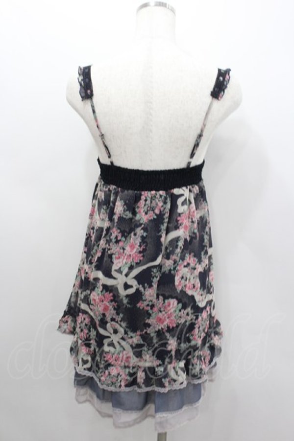 画像3: axes femme / ローズリボンプリントシフォンキャミワンピース  ネイビーＸピンクＸアイボリー I-26-02-11-100-AX-OP-SA-ZI (3)