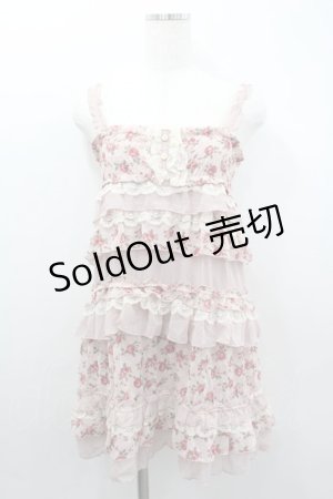 画像: axes femme / ローズプリントフリルシフォンジャンパースカート M アワピンク I-26-02-11-101-AX-OP-SA-ZI