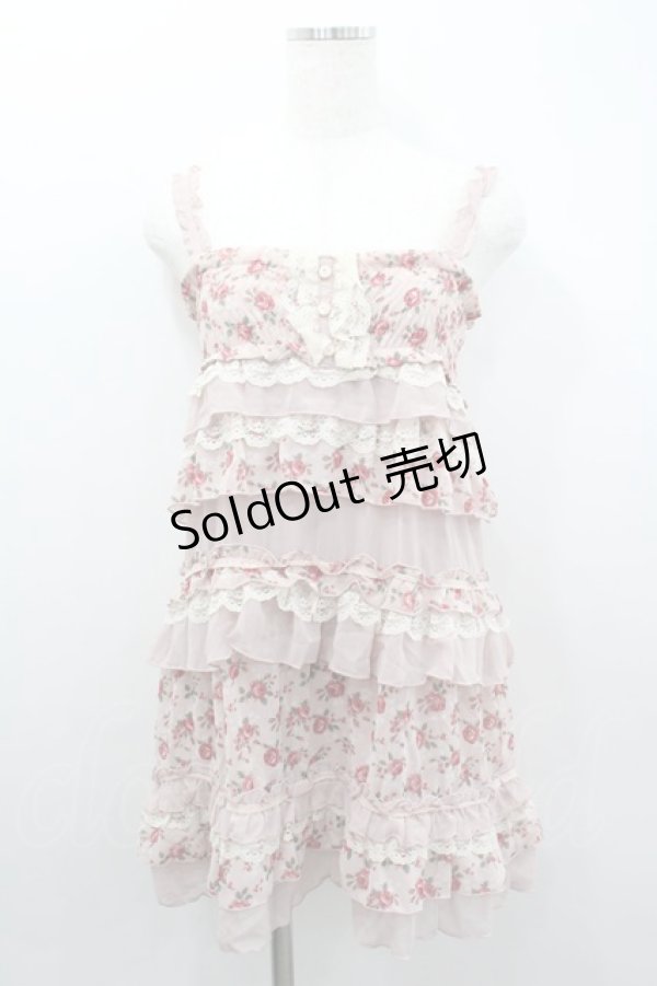 画像1: axes femme / ローズプリントフリルシフォンジャンパースカート M アワピンク I-26-02-11-101-AX-OP-SA-ZI (1)