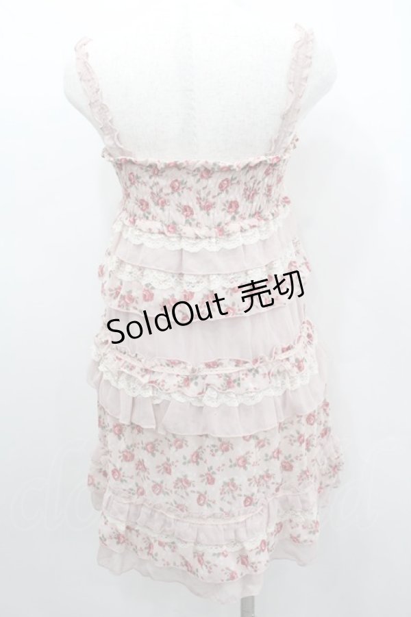 画像3: axes femme / ローズプリントフリルシフォンジャンパースカート M アワピンク I-26-02-11-101-AX-OP-SA-ZI (3)