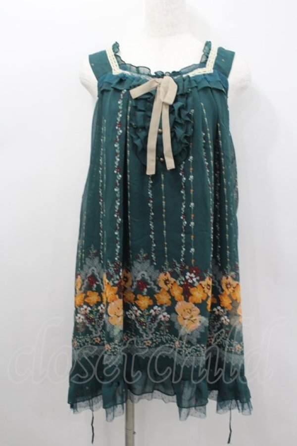 画像1: axes femme / ストライプフラワーシフォンジャンパースカート  グリーン I-26-02-11-104-AX-OP-SA-ZI (1)