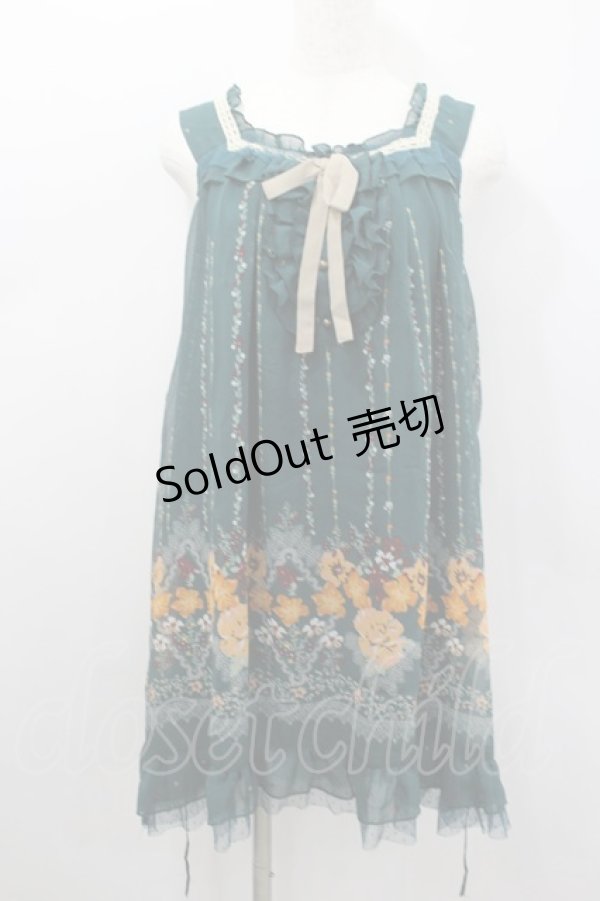 画像1: axes femme / ストライプフラワーシフォンジャンパースカート  グリーン I-26-02-11-104-AX-OP-SA-ZI (1)