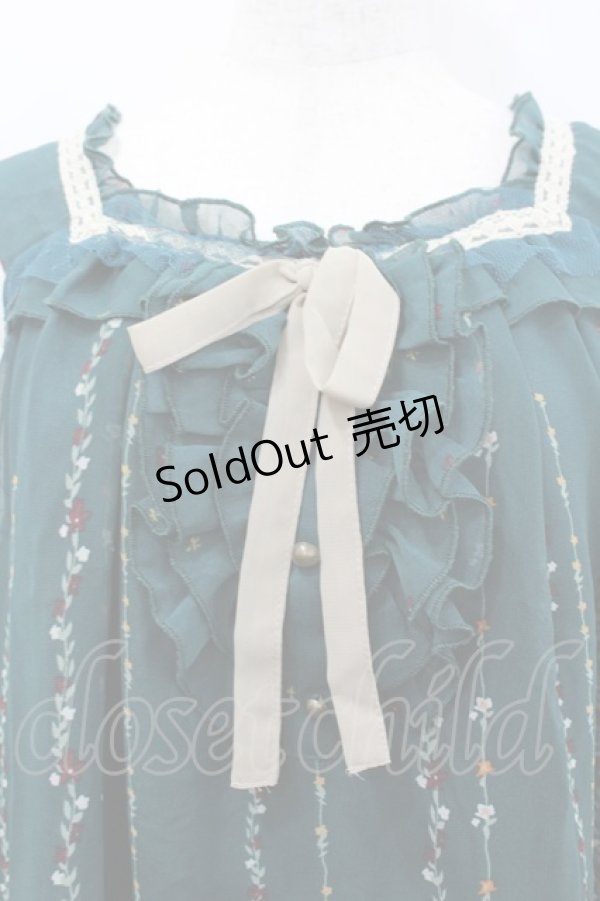 画像2: axes femme / ストライプフラワーシフォンジャンパースカート  グリーン I-26-02-11-104-AX-OP-SA-ZI (2)