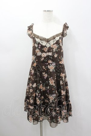 画像: axes femme / ブーケ花柄タック編み上げOP  チャ I-26-02-11-105-AX-OP-SA-ZI