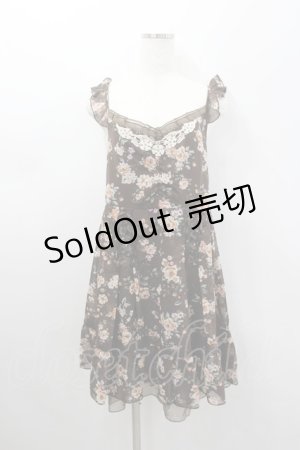 画像: axes femme / ブーケ花柄タック編み上げOP  チャ I-26-02-11-105-AX-OP-SA-ZI