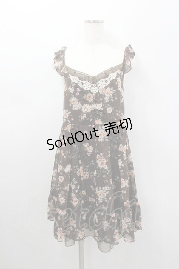 画像1: axes femme / ブーケ花柄タック編み上げOP  チャ I-26-02-11-105-AX-OP-SA-ZI (1)