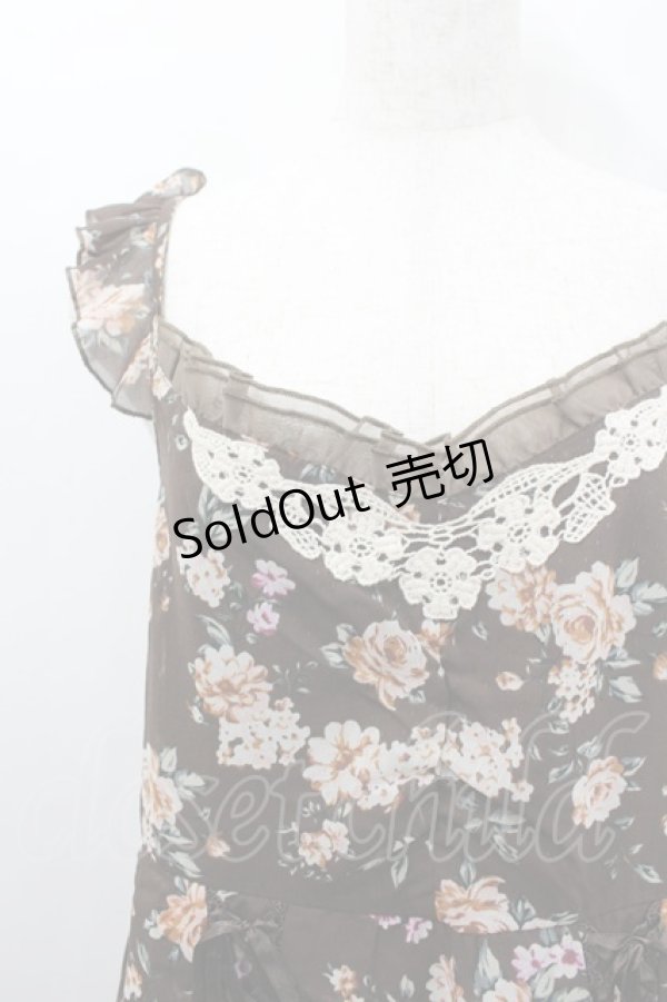 画像2: axes femme / ブーケ花柄タック編み上げOP  チャ I-26-02-11-105-AX-OP-SA-ZI (2)