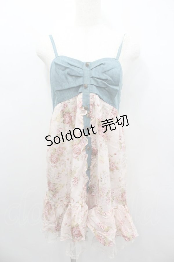 画像1: axes femme / デニム切り替えフラワーチュニ M アワピンク I-26-02-11-109-AX-OP-SA-ZI (1)