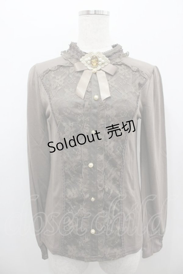 画像1: axes femme / ブローチ付スタンド襟PO M モカ I-26-02-11-012-AX-TO-SA-ZI (1)