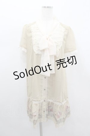 画像: axes femme / お花ボーダードット柄チュニック  ベージュ I-26-02-11-116-AX-OP-SA-ZI