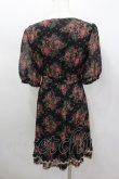 画像3: axes femme / 薔薇ブーケプリントウエストベルトデザインワンピース  黒ＸピンクＸブラウン I-26-02-11-124-AX-OP-SA-ZI (3)