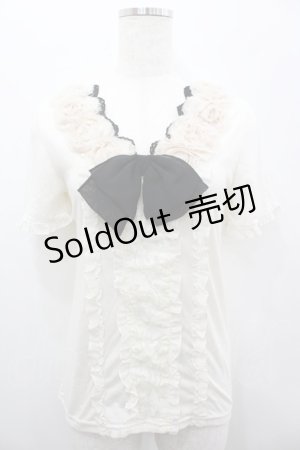 画像: axes femme / ローズモチーフフリルトップス  アイボリーＸ黒 I-26-02-11-017-AX-TO-SA-ZI