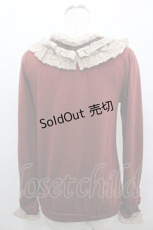 画像3: axes femme / 3つパールリボンレース襟長袖カットソー  ボルドーＸブラウン I-26-02-11-022-AX-TO-SA-ZI (3)