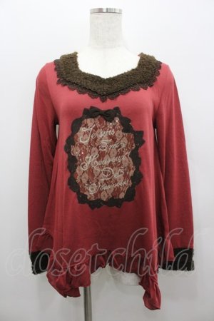 画像: axes femme / リボンレース襟ボアカットソー  ボルドーＸブラウン I-26-02-11-023-AX-TO-SA-ZI