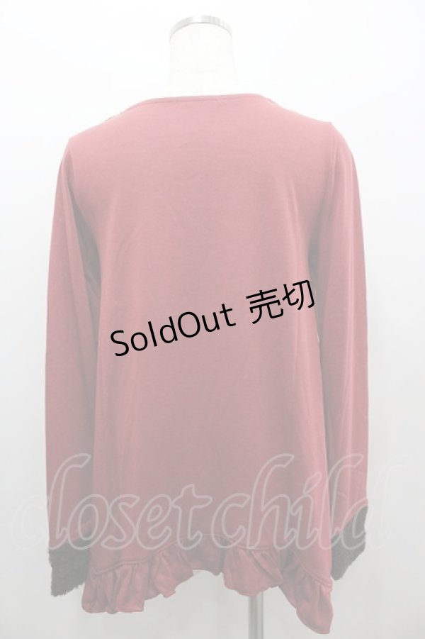 画像3: axes femme / リボンレース襟ボアカットソー  ボルドーＸブラウン I-26-02-11-023-AX-TO-SA-ZI (3)