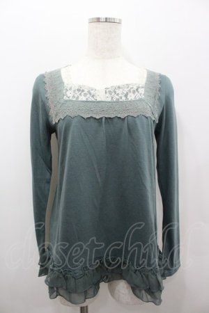 画像: axes femme / スクエアレースリボンカットソー  グリーン I-26-02-11-029-AX-TO-SA-ZI