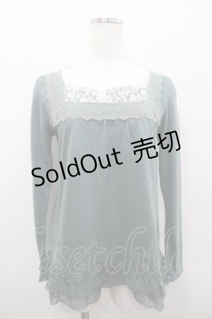 画像: axes femme / スクエアレースリボンカットソー  グリーン I-26-02-11-029-AX-TO-SA-ZI