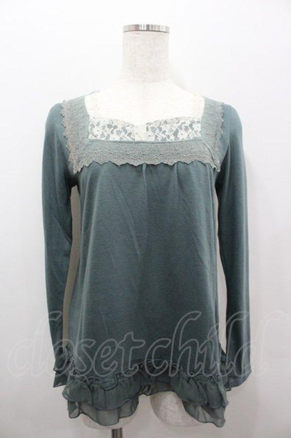 画像1: axes femme / スクエアレースリボンカットソー  グリーン I-26-02-11-029-AX-TO-SA-ZI (1)