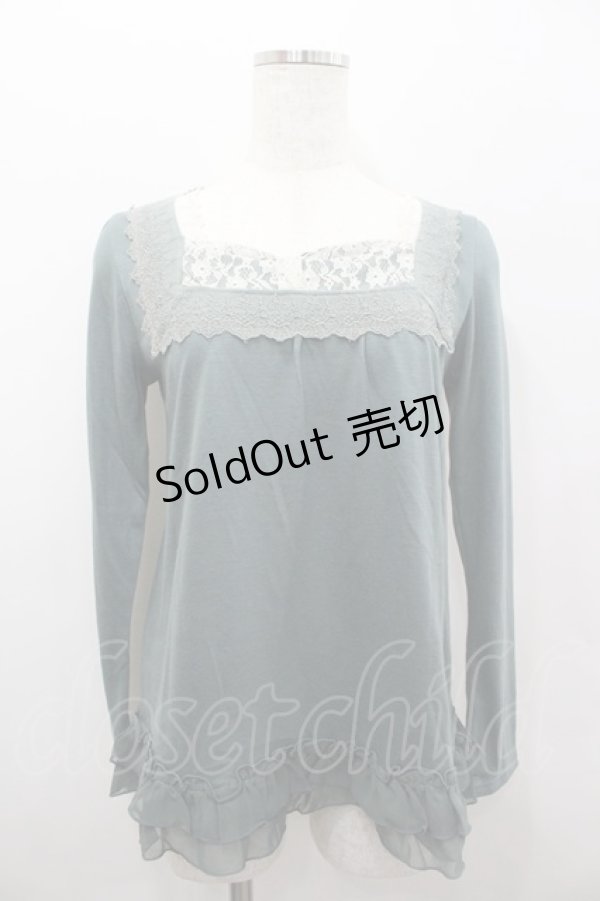 画像1: axes femme / スクエアレースリボンカットソー  グリーン I-26-02-11-029-AX-TO-SA-ZI (1)