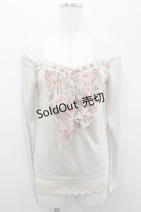 画像1: axes femme / 薔薇シフォンリボンカットソー  ネイビーＸピンク I-26-02-11-031-AX-TO-SA-ZI (1)