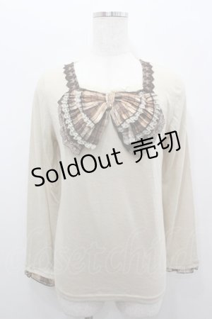 画像: axes femme / チェックBIGリボンカットソー  アイボリーＸブラウン I-26-02-11-033-AX-TO-SA-ZI