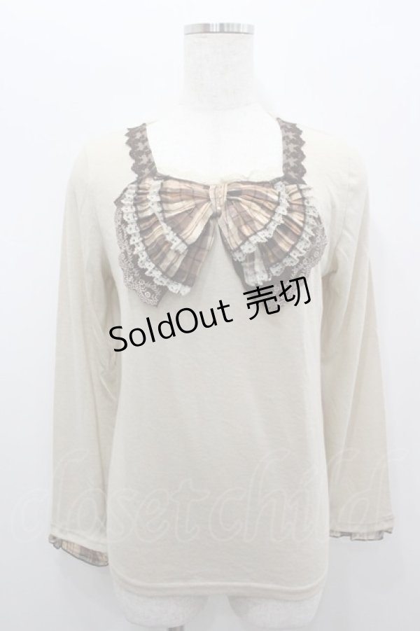 画像1: axes femme / チェックBIGリボンカットソー  アイボリーＸブラウン I-26-02-11-033-AX-TO-SA-ZI (1)