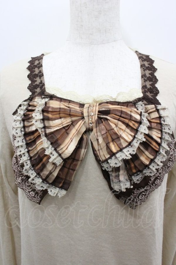 画像2: axes femme / チェックBIGリボンカットソー  アイボリーＸブラウン I-26-02-11-033-AX-TO-SA-ZI (2)