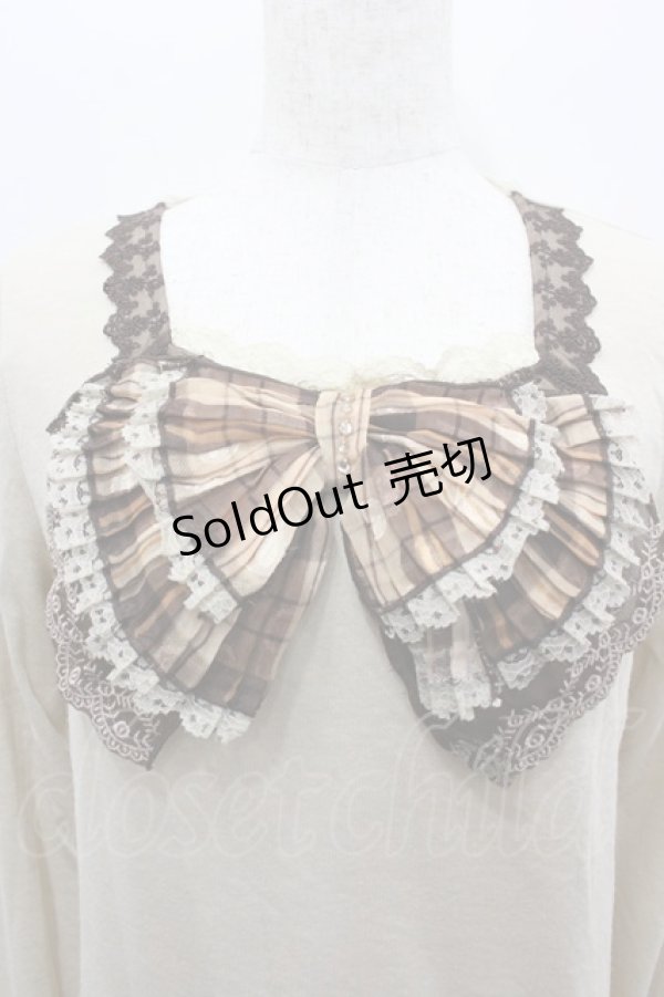 画像2: axes femme / チェックBIGリボンカットソー  アイボリーＸブラウン I-26-02-11-033-AX-TO-SA-ZI (2)