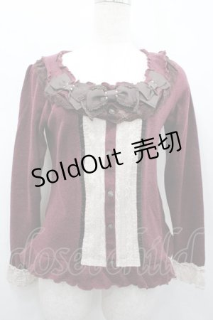 画像: axes femme / リボンデザインプルオーバー  ボルドーＸ白Ｘブラウン I-26-02-13-036-AX-TO-SA-ZI