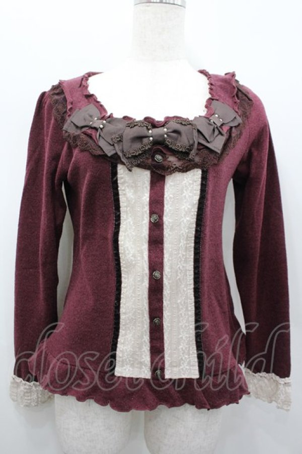 画像1: axes femme / リボンデザインプルオーバー  ボルドーＸ白Ｘブラウン I-26-02-13-036-AX-TO-SA-ZI (1)