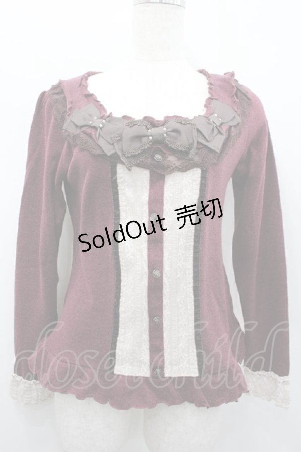 画像1: axes femme / リボンデザインプルオーバー  ボルドーＸ白Ｘブラウン I-26-02-13-036-AX-TO-SA-ZI (1)