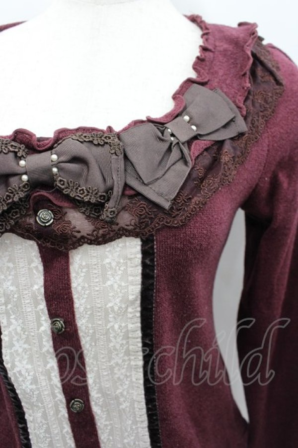 画像2: axes femme / リボンデザインプルオーバー  ボルドーＸ白Ｘブラウン I-26-02-13-036-AX-TO-SA-ZI (2)