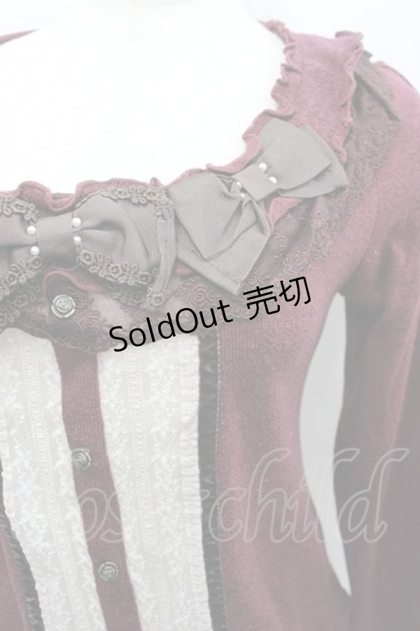 画像2: axes femme / リボンデザインプルオーバー  ボルドーＸ白Ｘブラウン I-26-02-13-036-AX-TO-SA-ZI (2)