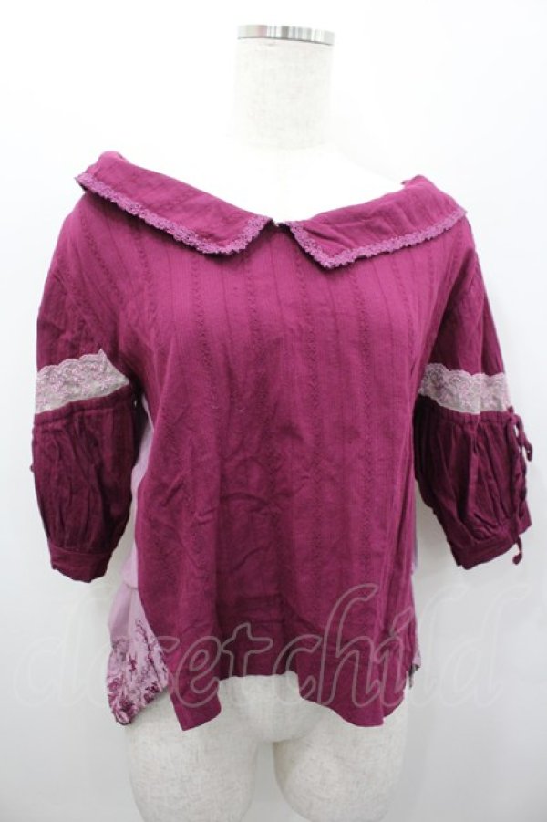 画像1: axes femme / 裾刺繍半袖トップス  パープル I-26-02-13-037-AX-TO-SA-ZI (1)