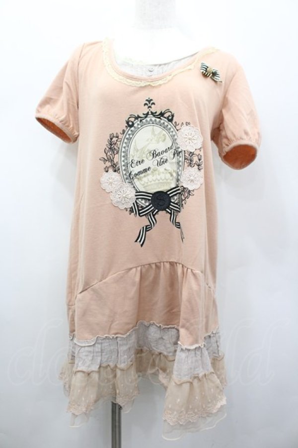 画像1: axes femme / カメオプリント半袖カットワンピース  ピンク I-26-02-13-039-AX-OP-SA-ZI (1)