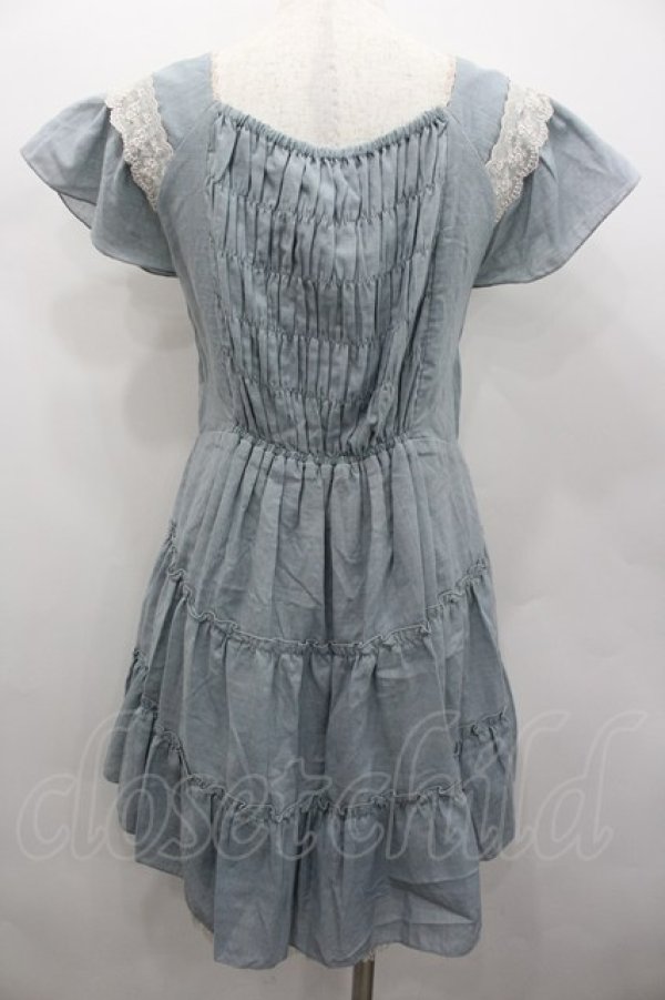 画像3: axes femme / 編み下げリボン半袖ワンピース  サックスＸ白 I-26-02-13-047-AX-OP-SA-ZI (3)