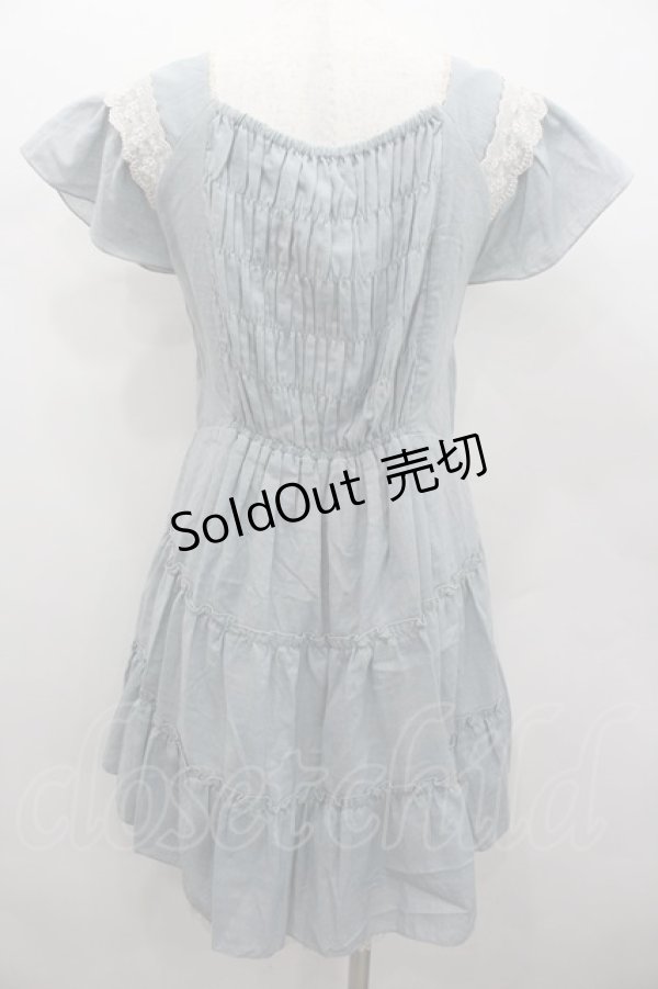 画像3: axes femme / 編み下げリボン半袖ワンピース  サックスＸ白 I-26-02-13-047-AX-OP-SA-ZI (3)