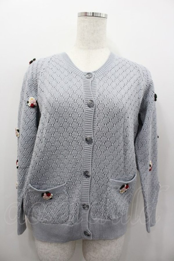 画像1: PINK HOUSE / フラワー&ハットモチーフ付きカーディガン  サックス I-26-02-13-053-LO-TO-SA-ZI (1)