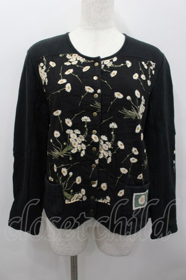画像1: PINK HOUSE / ゼッケン付き雛菊柄カーディガン  ブラック I-26-02-13-057-LO-TO-SA-ZI (1)