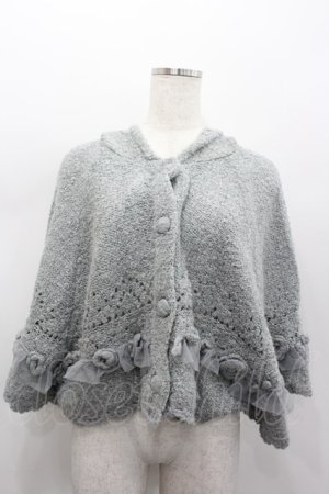 画像: axes femme / ファー付きニットケープ  グレー I-26-02-13-007-AX-TO-SA-ZI