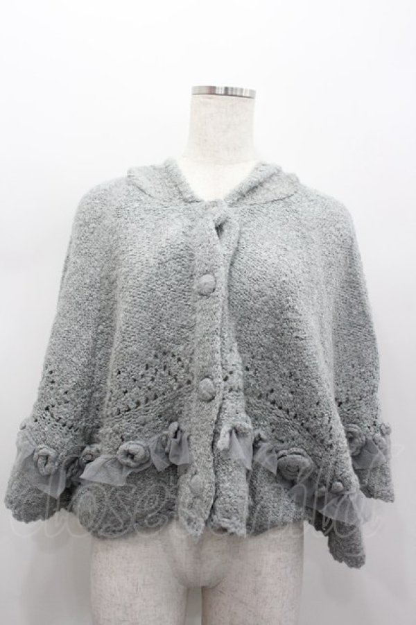 画像1: axes femme / ファー付きニットケープ  グレー I-26-02-13-007-AX-TO-SA-ZI (1)