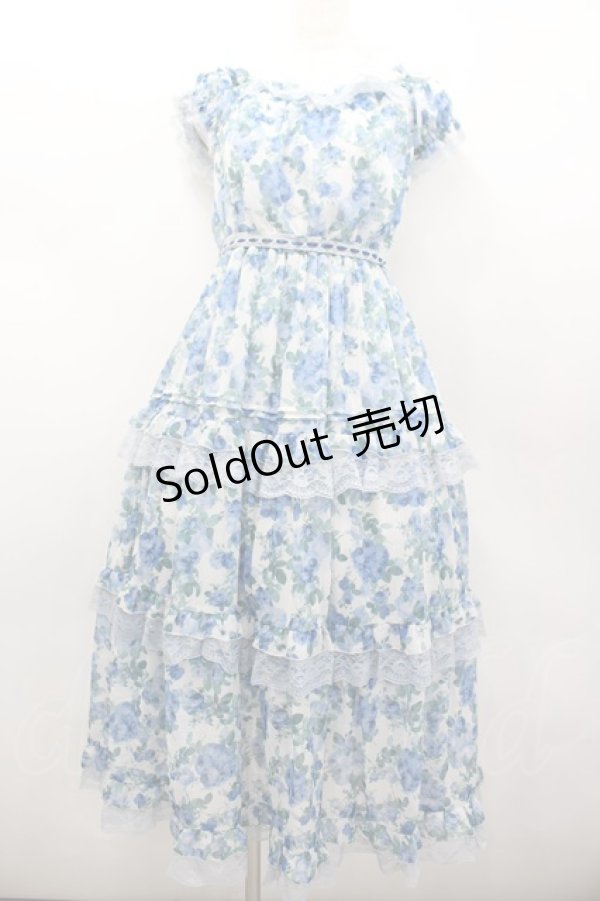 画像1: axes femme / ブルーミングローズ柄ワンピース F サックス I-26-02-13-068-AX-OP-TE-ZI (1)