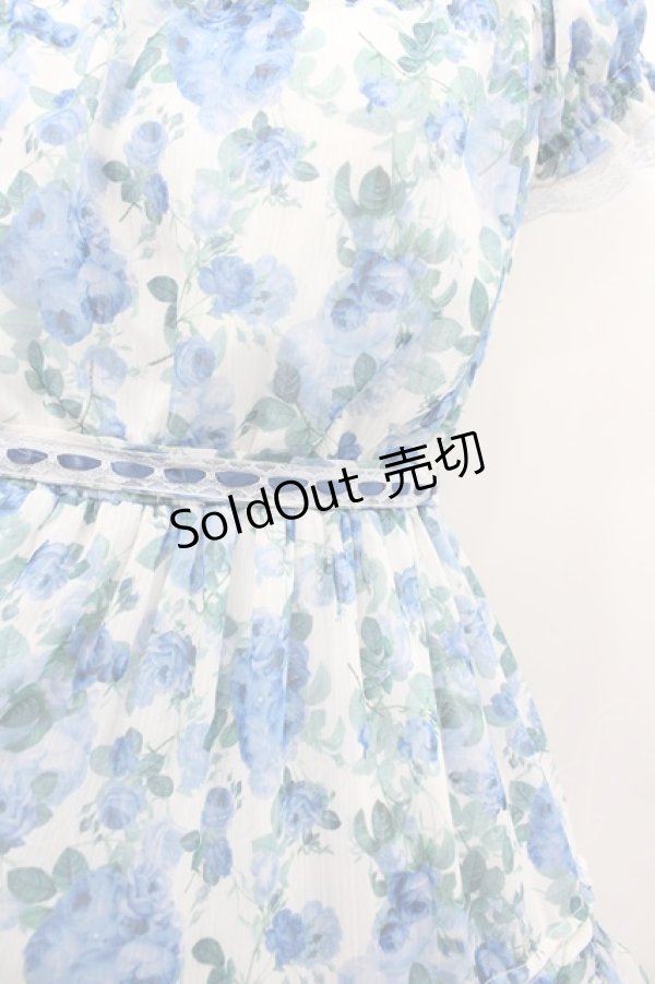 画像2: axes femme / ブルーミングローズ柄ワンピース F サックス I-26-02-13-068-AX-OP-TE-ZI (2)