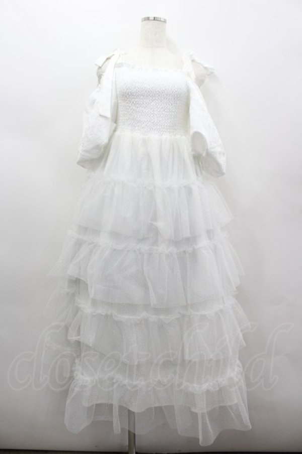 画像1: Areeam / ジャガードパフスリーブチュールワンピース F 白 I-26-02-13-069-LO-OP-TE-ZI (1)