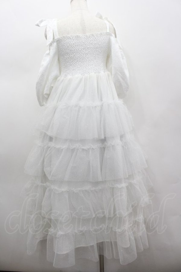 画像3: Areeam / ジャガードパフスリーブチュールワンピース F 白 I-26-02-13-069-LO-OP-TE-ZI (3)