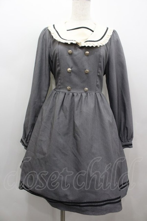 画像1: Amavel / リボン付きフリルセーラーカラーワンピース  グレー I-26-02-13-078-CA-OP-SA-ZI (1)
