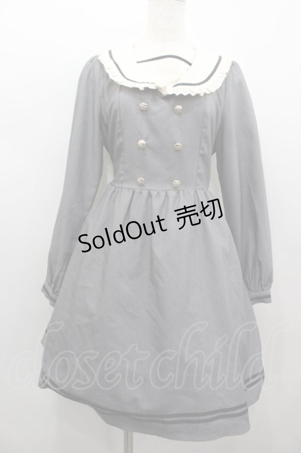 画像1: Amavel / リボン付きフリルセーラーカラーワンピース  グレー I-26-02-13-078-CA-OP-SA-ZI (1)